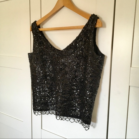 Vintage Black Beaded Sequin Evening Top size L - Picture 2 of 8